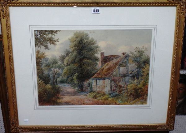 **Andrew (19th century), An old cottage on a country lane, watercolour, indistinctly signed, 33cm x 48.5cm.