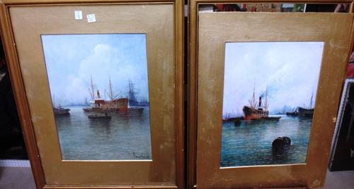 A group of assorted pictures and prints, including two marine watercolours by Edwin Knight, an oil of the Virgin Mary, four unframed ink drawings, a p