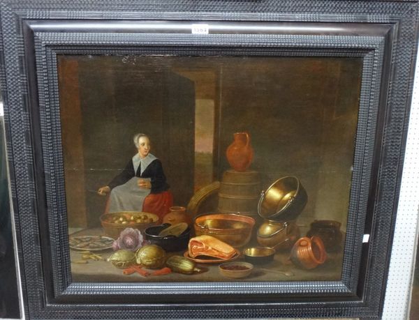 Floris van Schooten (1590-1656), A kitchen interior with maid, vegetables and utensils, oil on panel, 50cm x 61cm.  Illustrated