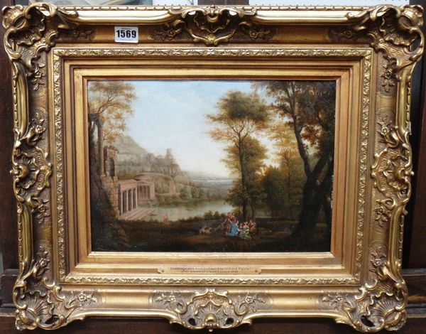 After Claude Lorrain, Landscape with the nymphs Egeria and Numa, oil on metal, 25cm x 35cm.