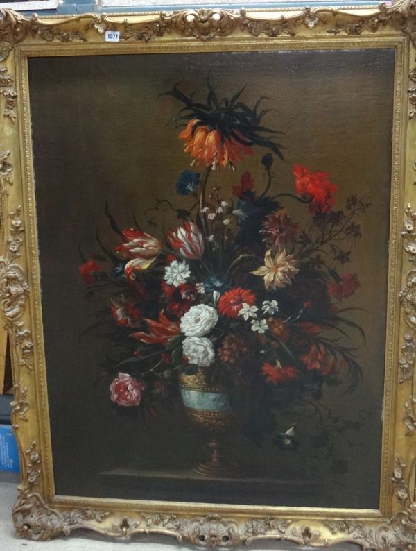 Follower of Jean Baptiste Blin de Fontenay, Floral still life, oil on canvas, 108cm x 80cm.  Illustrated