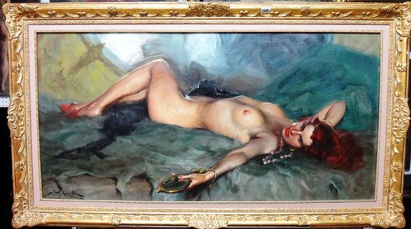 Durando Togo Richard (1910-?), Reclining nude, oil on canvas, signed, 59cm x 119cm.