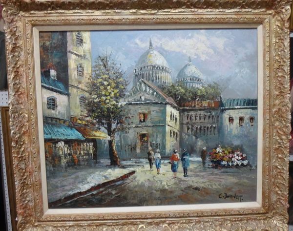 Caroline Burnett (20th century), Paris Street scene near the Sacre Coeur, oil on canvas, signed, 49cm x 59cm. DDS