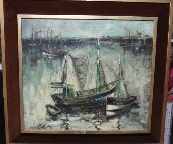 Marc Plettinck (1923-2006), Harbour scene, oil on canvas, signed, 68.5cm x 78cm. DDS