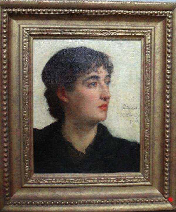 Jane M. Dealy (1880-1931), Head study of a lady, oil on canvas, signed and dated 1883, 26cm x 20cm.