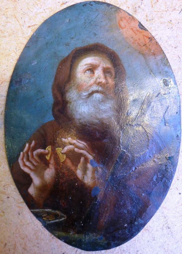 Roman School (early 18th century), St Francis of Paola, oil on copper, oval unframed, 13cm x 9cm.