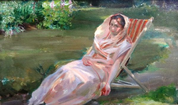 Douglas Stannus Gray (1890-1959), Lady reclining in a garden, oil on canvas, 42cm x 72cm.DDS  Illustrated