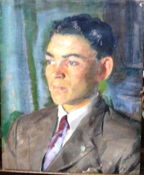 Douglas Stannus Gray (1890-1959), Portrait of Sergeant Rees, R.A.F., oil on canvas, signed, unframed, 46cm x 37cm.Exhibited, the R.P., 1944 DDS