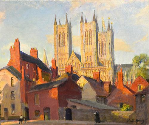 Douglas Stannus Gray (1890-1959), View of Lincoln, oil on canvas, signed, unframed, 51cm x 61cm. DDS  Illustrated