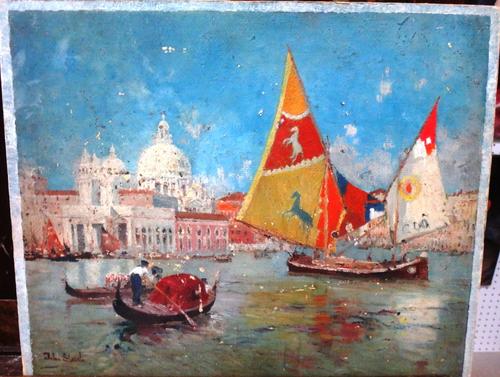 John Sleich, Venice oil on board, signed, unframed.