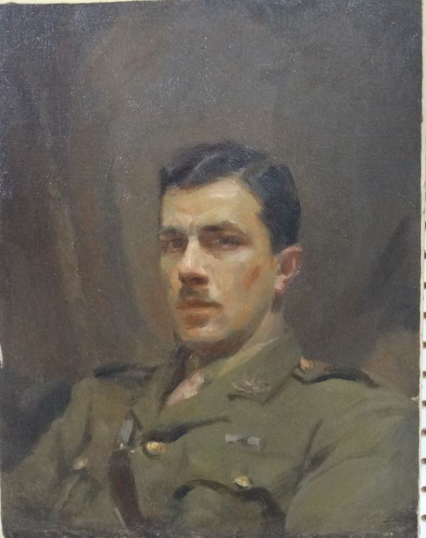 Douglas Stannus Gray (1890-1959), Portrait of Ralph Longstaff in uniform, oil on canvas, unframed, 45cm x 35cm. DDS