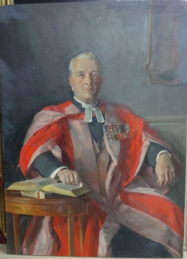 Douglas Stannus Gray (1890-1959), Portrait of Dr Frank Wyeth, M.C., F.C.D.D., oil on canvas, signed and dated 1946, unframed,. 126cm x 91.5cm.Exhibite