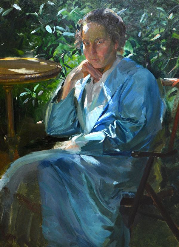 Douglas Stannus Gray (1890-1959), A shady seat in the garden, oil on canvas, 100cm x 75cm. DDS  Illustrated