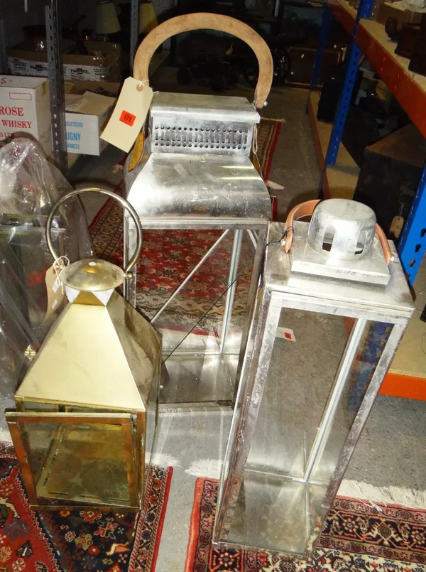 A 20th century large chrome lantern, together with two smaller.