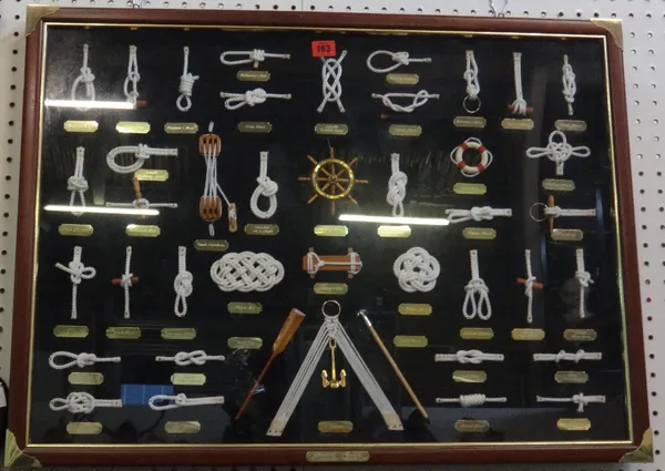 A framed and glazed wall mounted display of sailor's knots.