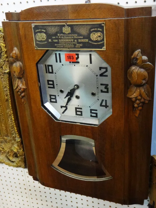A walnut cased Art Deco wall clock.