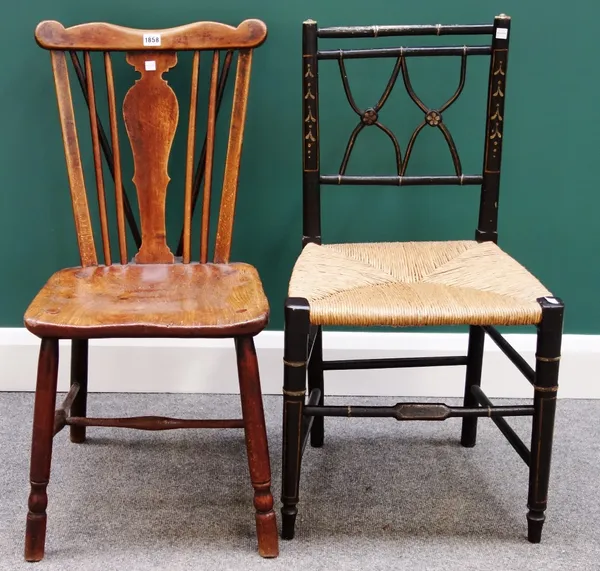 A Regency painted rush seat single chair, together with a George III comb back Windsor chair. (2)