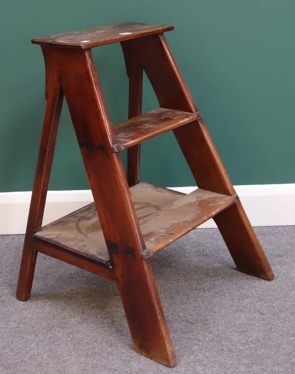 A set of 19th century three rung 'A' frame steps, 73cm high.