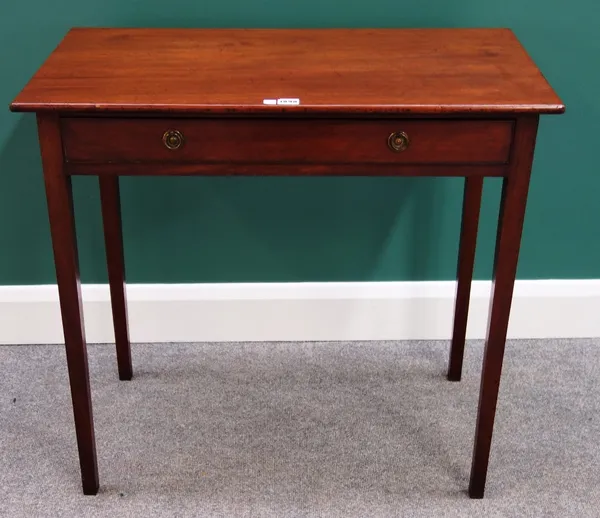 A 19th century mahogany side table with single frieze drawer on tapering square supports, 81cm wide.