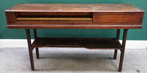 A George III mahogany cased square piano by Christopher Ganer 1779 No 47 Broad Street Soho 150cm wide, on later stand. Christopher Ganer was a piano m
