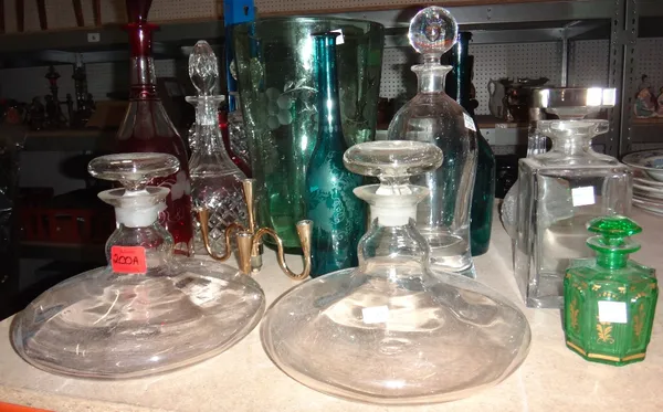 A quantity of mainly 20th century glass, including decanters, vases, bowls, paperweights and sundry.