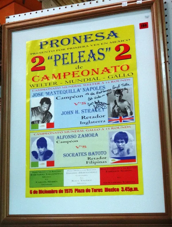 A boxing poster for John H. Stracey's famous defeat of Jose 'Mantequilla' Napoles to win the World Welterweight Championship title in Mexico City, 6th