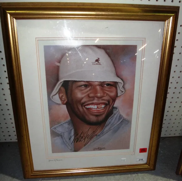 A Mike Tyson signed limited edition portrait print, together with an admission pass for a boxing promotion at the Manchester Free Trade Hall, 16th Jan