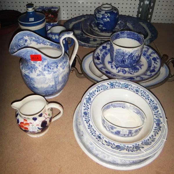 A quantity of 19th century and later mainly blue and white ceramics, including meat plates and sundry.