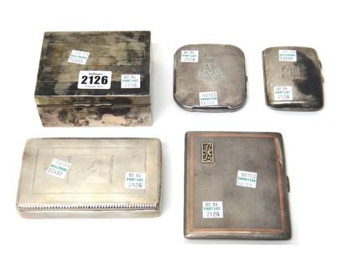 A silver rectangular table cigarette box, the hinged lid engine turned, Birmingham 1928, a silver rectangular cigarette case, with engine turned decor