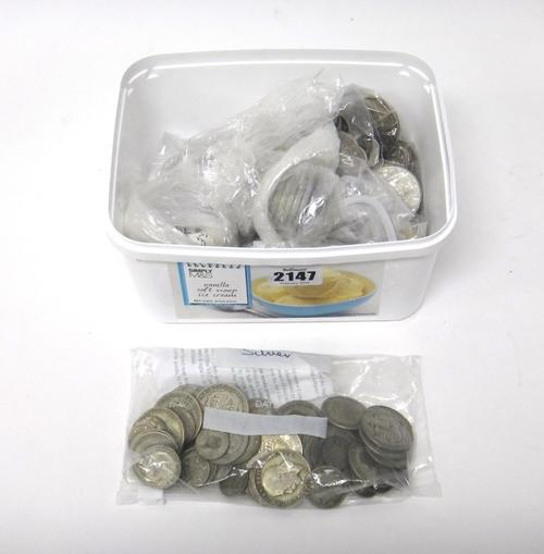 British coins, comprising; a quantity of pre-decimal pre-1947 silver coinage, including half crowns, florins, shillings and sixpences, combined weight