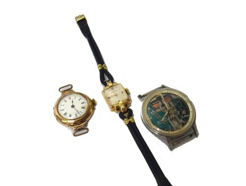 A gentleman's steel cased Bulova Accutron wristwatch, the electronic movement visible through the dial, a lady's 9ct gold circular cased wristwatch, t