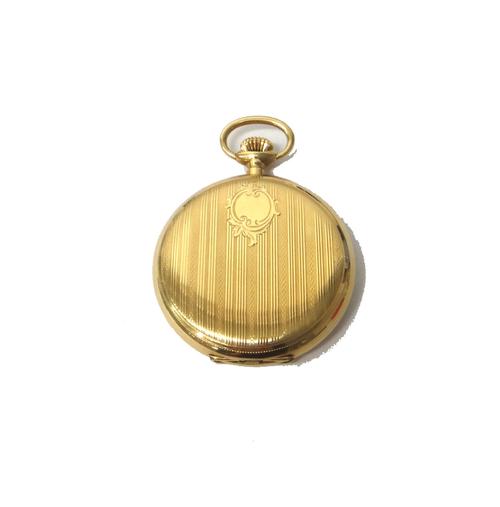 A gentleman's gold cased, keyless wind, hunting cased pocket watch, the gilt jewelled lever movement detailed Palma, base metal inner case, the signed