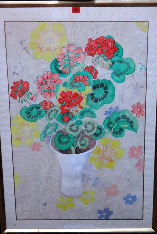 Lillian Delevoryas (20th century), Geraniums in blue vase, watercolour, signed, inscribed and dated 1981; together with six small pastel still lives b