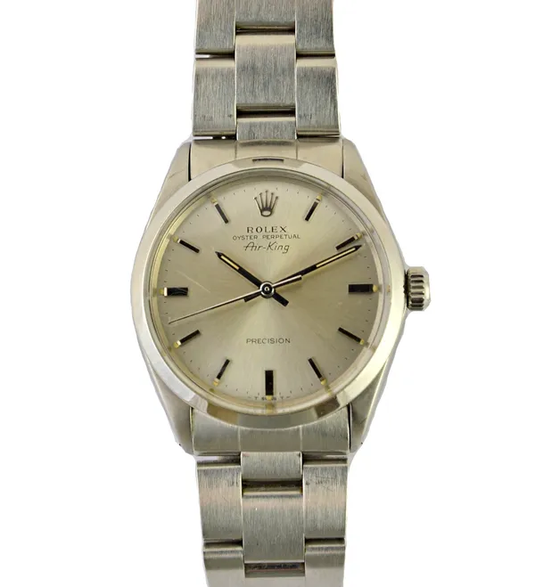 A gentleman's steel Rolex Oyster Perpetual Air King wristwatch, the signed circular silvered dial, with baton shaped numerals and with centre seconds,