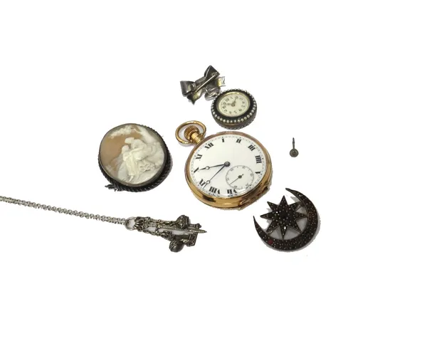 A gentleman's 9ct gold cased, keyless wind, openfaced, pocket watch, the gilt jewelled lever movement, detailed Horos, (the case back hinge broken), C