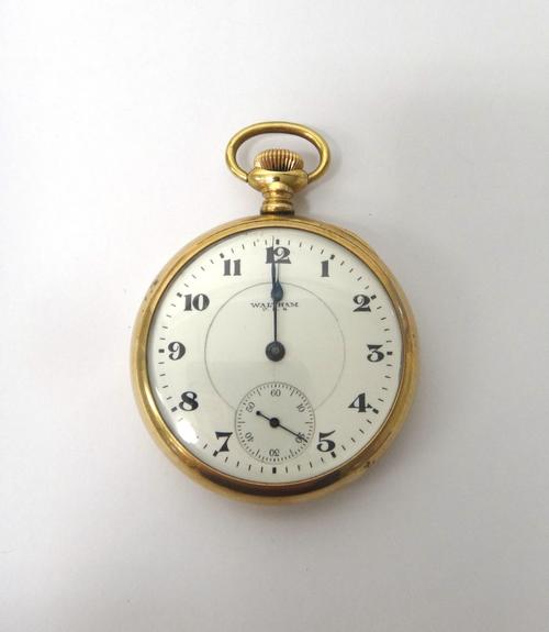 A gentleman's 9ct gold cased, keyless wind, openfaced pocket watch, the jewelled lever movement detailed P.S.BARTLETT, WALTHAM, MASS, 9ct gold inner c