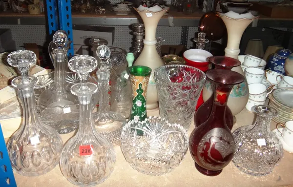 A quantity of cut glass, including decanters, bowls, vases and sundry.
