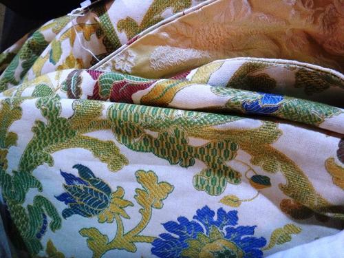 A pair of William Morris style curtains, each curtain 150cm wide x 220cm long, and another pair, each curtain 100cm wide x 120cm long, together with a