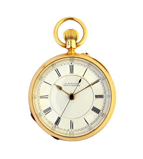 A gentleman's 18ct gold cased, keyless wind, openfaced pocket watch, with a jewelled lever movement, numbered 476632, the enamelled dial with black Ro