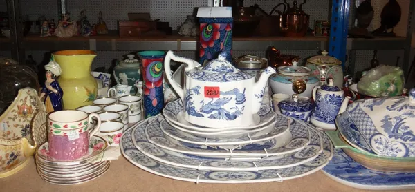 A quantity of ceramics, including an Old Chelsea blue and white dinner set, a set of eight Worcester coffee cans and saucers, Jasperware items and sun