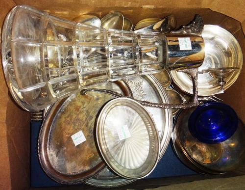 A quantity of silver plated flatware, including a claret jug and sundry.