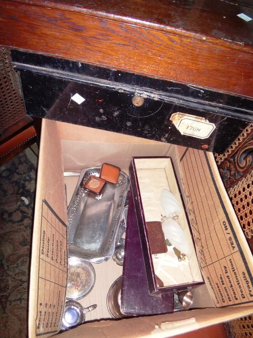 A quantity of plated wares, including table flatware, a cutlery box, an oak twin section cutlery box and sundry.