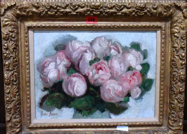 Lucia Mignon (early 20th century), Still life of roses, oil on canvasboard, signed, together with a further floral still life, signed Suzanne Beadle.