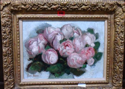 Lucia Mignon (early 20th century), Still life of roses, oil on canvasboard, signed, together with a further floral still life, signed Suzanne Beadle.