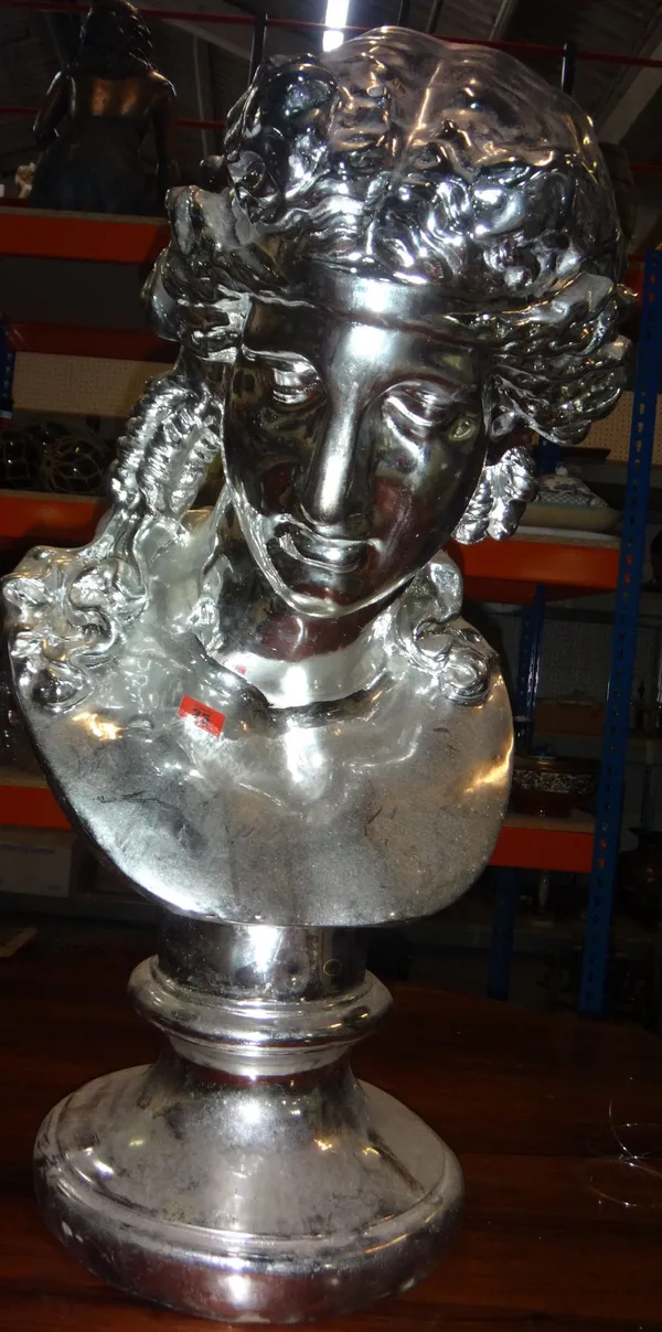 A 20th century silvered fibreglass bust of a lady.