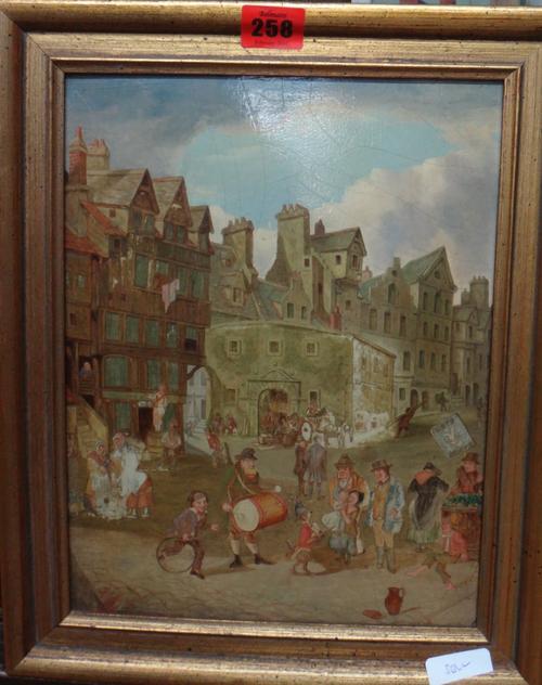 English School (19th century), The one man band, oil on board.