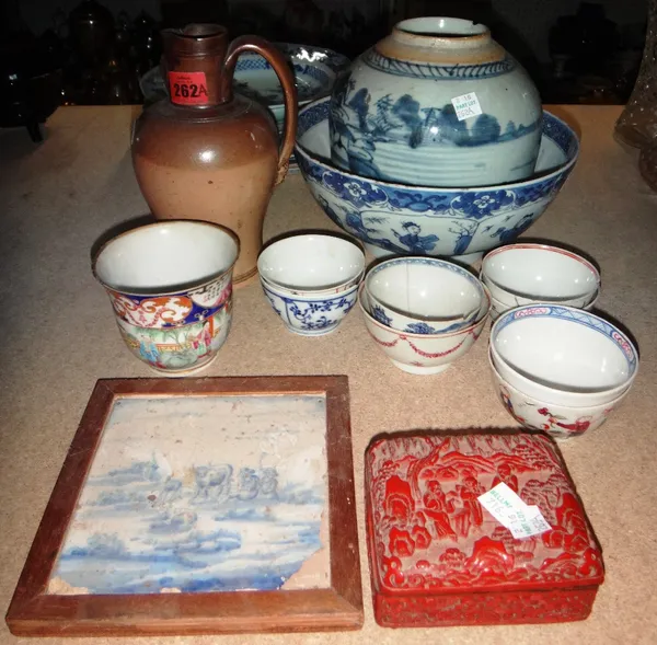 A group of 18th century and later English and Chinese porcelain, including tea bowls, plates and sundry.