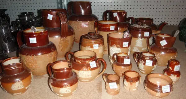 A quantity of Royal Doulton stonewarre ceramics, including jugs, a teapot, tankards and sundry, (18).