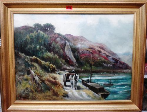 Henry Hadfield Cubley (1858-1934), The Old Harbour, Barmouth, oil on canvas, signed and dated 1914, inscribed on reverse.