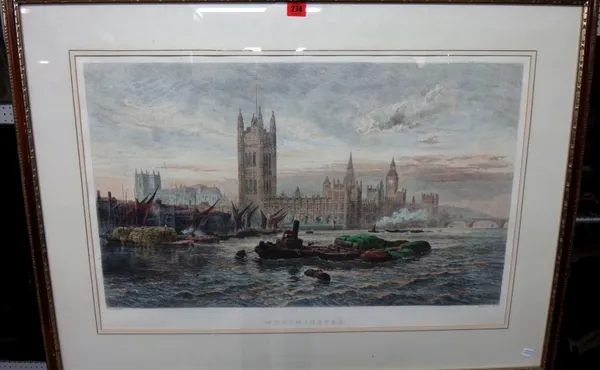 After George Vicat Cole, Westminster, engraving by Burnet Debaumes, with hand colouring.